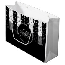 Bolsa Grande Listras Musicais Preto e Branco Monog