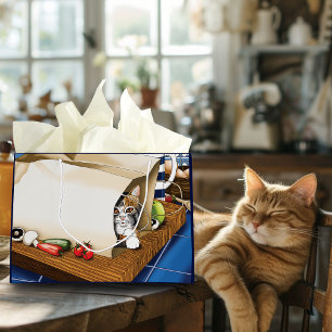 Sacola Para Presentes Grande Bolsas de Papel Gato Cozinha Azul