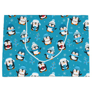 Sacola Para Presentes Grande Bom Natal Pinguins de inverno