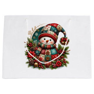 Sacola Para Presentes Grande Boneco de Neve de Patchwork de Natal