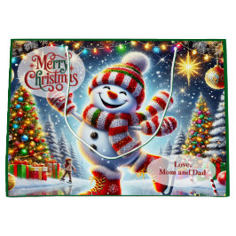 Sacola Para Presentes Grande Boneco de Neve de Patinação no Gelo Natal Adorável
