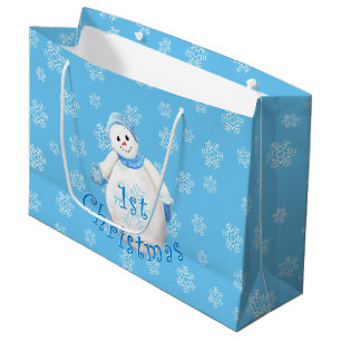 Sacola Para Presentes Grande Boneco de neve e flocos de neve do Natal do bebê