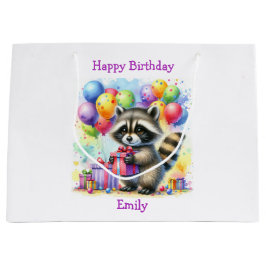 Sacola Para Presentes Grande Bonita Cartoon Raccoon - Aniversário Personalizado