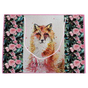 Sacola Para Presentes Grande Bonita Fox Watercolor Pintura Pintura Com Cor Verm