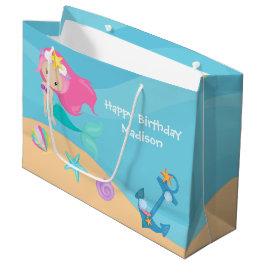 Sacola Para Presentes Grande Bonita Sereia Personalizada Aniversário de Verão