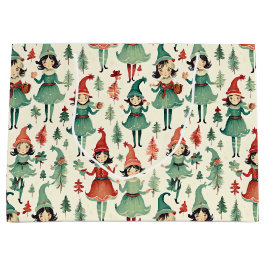 Sacola Para Presentes Grande Bonita Vintage Elves Natal Seasonal