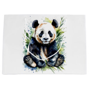 Sacola Para Presentes Grande Bonita Watercolor Panda Bear