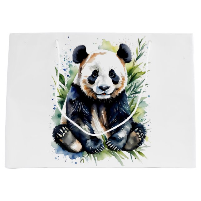 Sacola Para Presentes Grande Bonita Watercolor Panda Bear (Frente)