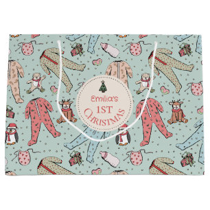 Sacola Para Presentes Grande Bonitinho Verde Bebê é o primeiro Natal personaliz