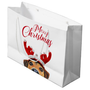 Sacola Para Presentes Grande Bonito Cachorro de Natal Reindeer Antler Headband