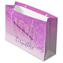 Sacola Para Presentes Grande Bonito Falling Pink Glitter 100th Birthday