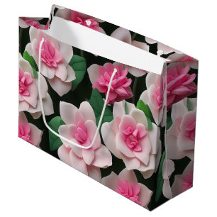 Sacola Para Presentes Grande Bonito padrão floral cor-de-rosa boho verde