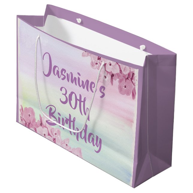 Sacola Para Presentes Grande Bonito Pastel Rosa Hidrangea Aquarela (Frente inclinada)