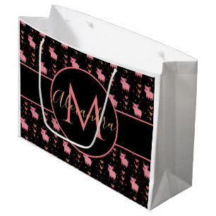 Sacola Para Presentes Grande Bonito Porco Rosa Coração Cor-de-Rosa Monograma