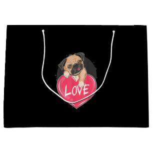 Sacola Para Presentes Grande Bonito Pug Dog Hearts Pug Dia de os namorados Gift