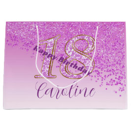 Sacola Para Presentes Grande Bonito queda de brilho rosa 18º aniversário