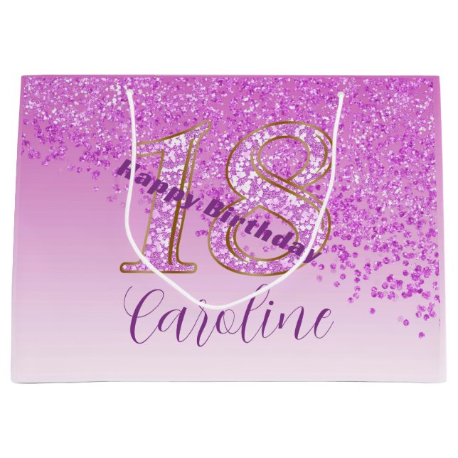 Sacola Para Presentes Grande Bonito queda de brilho rosa 18º aniversário (Frente)