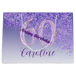 Sacola Para Presentes Grande Bonito queda de brilho roxo 60º aniversário