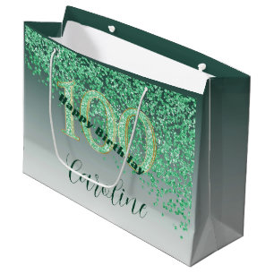 Sacola Para Presentes Grande Bonito queda de brilho verde 100º aniversário