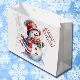 Sacola Para Presentes Grande Bonito Snowman Nome Personalizado Etiqueta Natal