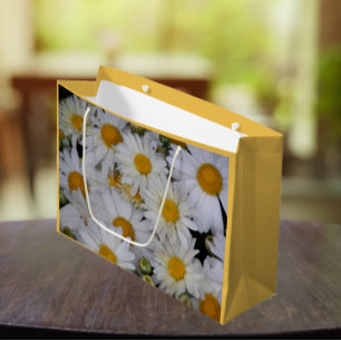 Sacola Para Presentes Grande Bonito White Daisies Floral