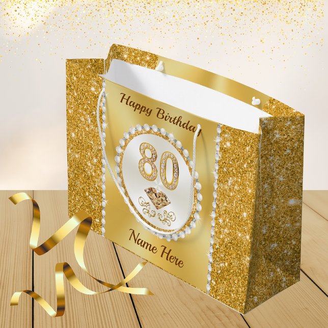 Sacola Para Presentes Grande Bonitos Sacos de Presente de 80 Birthday (80th birthday gift bags, for women. Pretty Elegant Personalized, 80th birthday gift bag.)