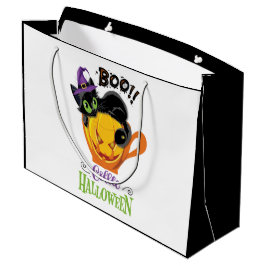Sacola Para Presentes Grande Boo Black Cat, Assustador Pumpkin Café Halloween