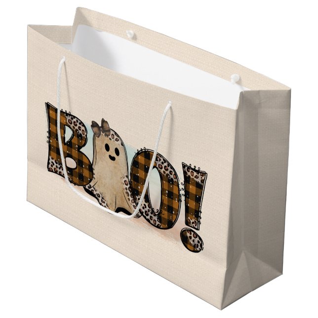 Sacola Para Presentes Grande Boo Xadrez Halloween (Frente inclinada)
