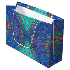 Sacola Para Presentes Grande Borboleta Abstrata Azul e Vermelha Trippy Retro