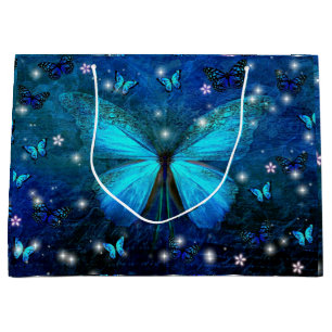 Sacola Para Presentes Grande Borboleta Azul Elegante