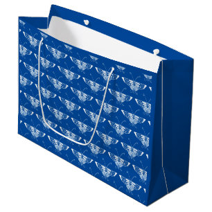 Sacola Para Presentes Grande Borboleta Deco de Arte Estilizada, azul de cobalto