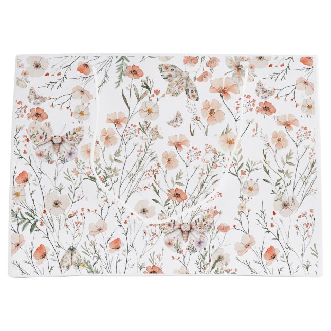 Sacola Para Presentes Grande Borboleta Floral Boho Wildflower (Frente)