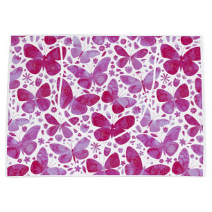 Sacola Para Presentes Grande Borboletas Aquarela Magenta Rosa