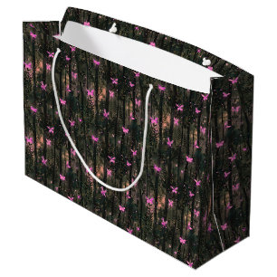Sacola Para Presentes Grande Borboletas Cor-de-Rosa Brilhantes Floresta Encanta