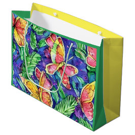 Sacola Para Presentes Grande Borboletas de Aniversário de criança de aquarela b