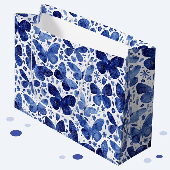 Sacola Para Presentes Grande Borboletas Watercolor Indigo (Criador carregado)