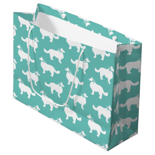 Sacola Para Presentes Grande Borda Collie Dog Puppy (Frente inclinada)