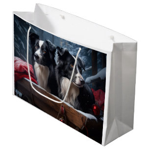 Sacola Para Presentes Grande Borda Collie Snowy Sleigh Decência de Natal
