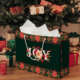 Sacola Para Presentes Grande borda floral de natal JOY