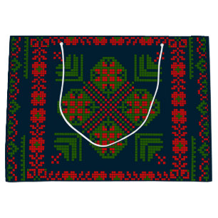Sacola Para Presentes Grande Bordado Palestiniano Tatreez verde 5 Padrão