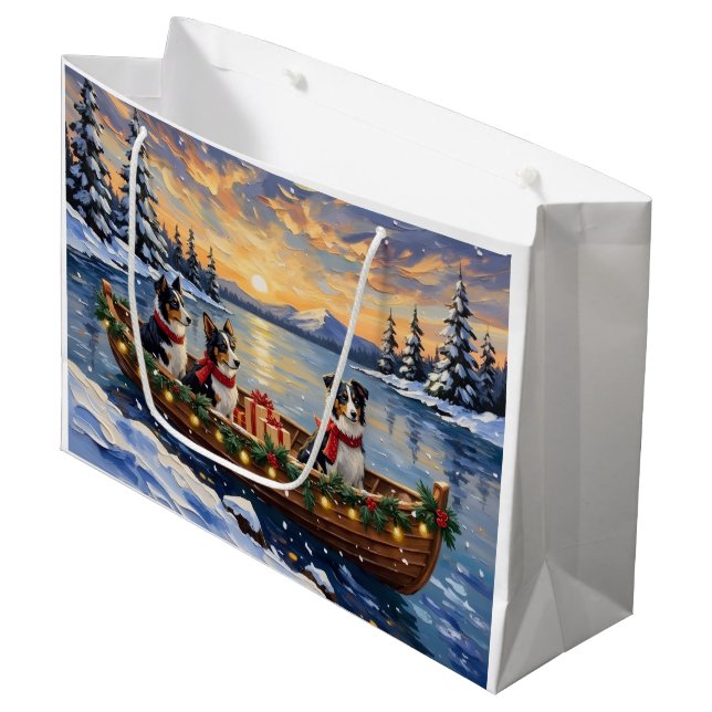 Sacola Para Presentes Grande Border Collie Christmas Boat Holiday (Frente inclinada)