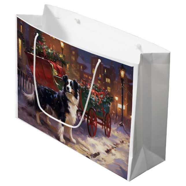Sacola Para Presentes Grande Border Collie Christmas Fesason (Frente inclinada)