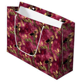 Sacola Para Presentes Grande Bordô e Dourado Série Leopardo Design 10