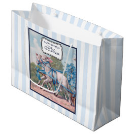 Sacola Para Presentes Grande Borregos Vintage em Fitas Azuis em Stripes Anivers