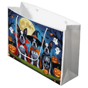 Sacola Para Presentes Grande Boston Terrier Dogs Pumpkin Halloween Engraçado