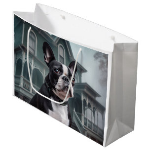 Sacola Para Presentes Grande Boston Terrier Halloween Assustador