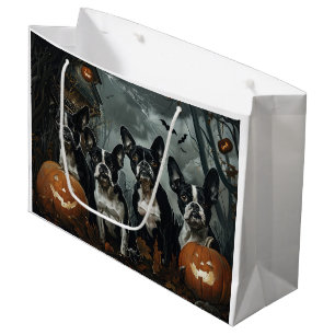 Sacola Para Presentes Grande Boston Terrier Halloween Night Doggy Delight