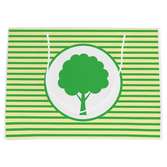 Sacola Para Presentes Grande Botanic Green Tree Stripes Gift Bag (Frente)