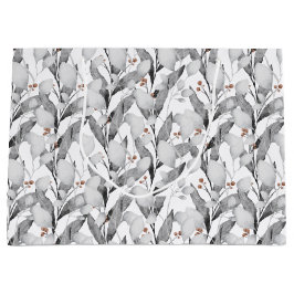 Sacola Para Presentes Grande Botânica de Cor Negra e Branca do Inverno