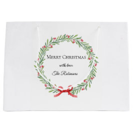 Sacola Para Presentes Grande Botanical Christmas Wreath Modern Script 